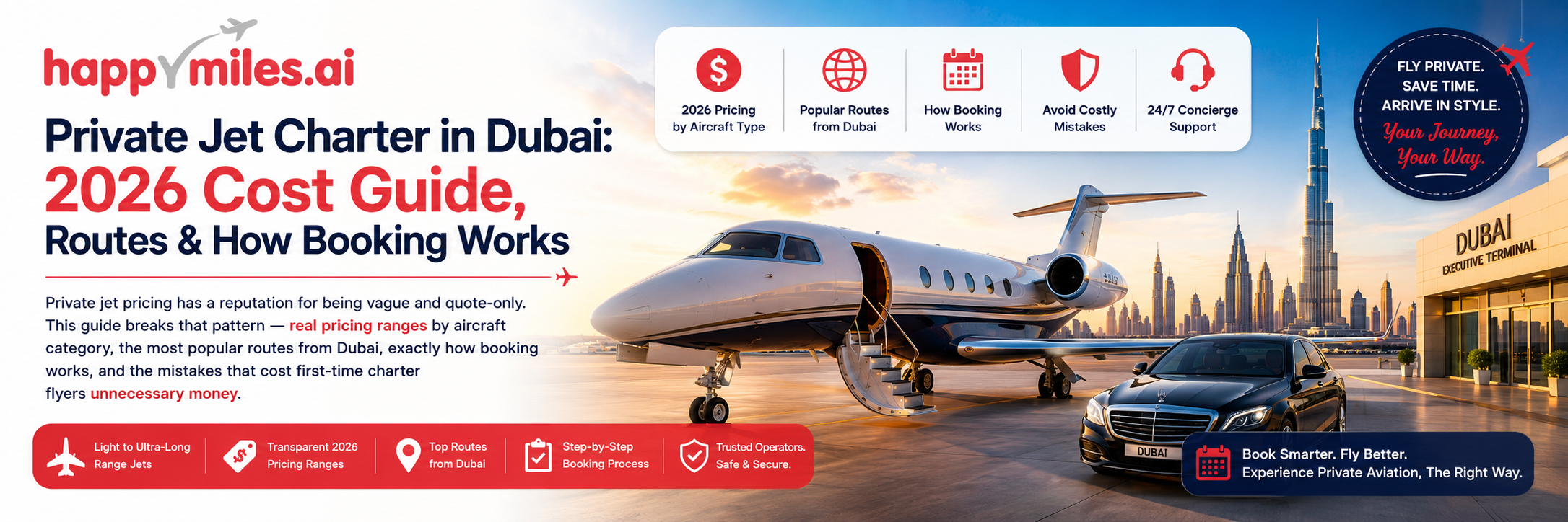 Private jet charter Dubai with the Dubai skyline in the background
